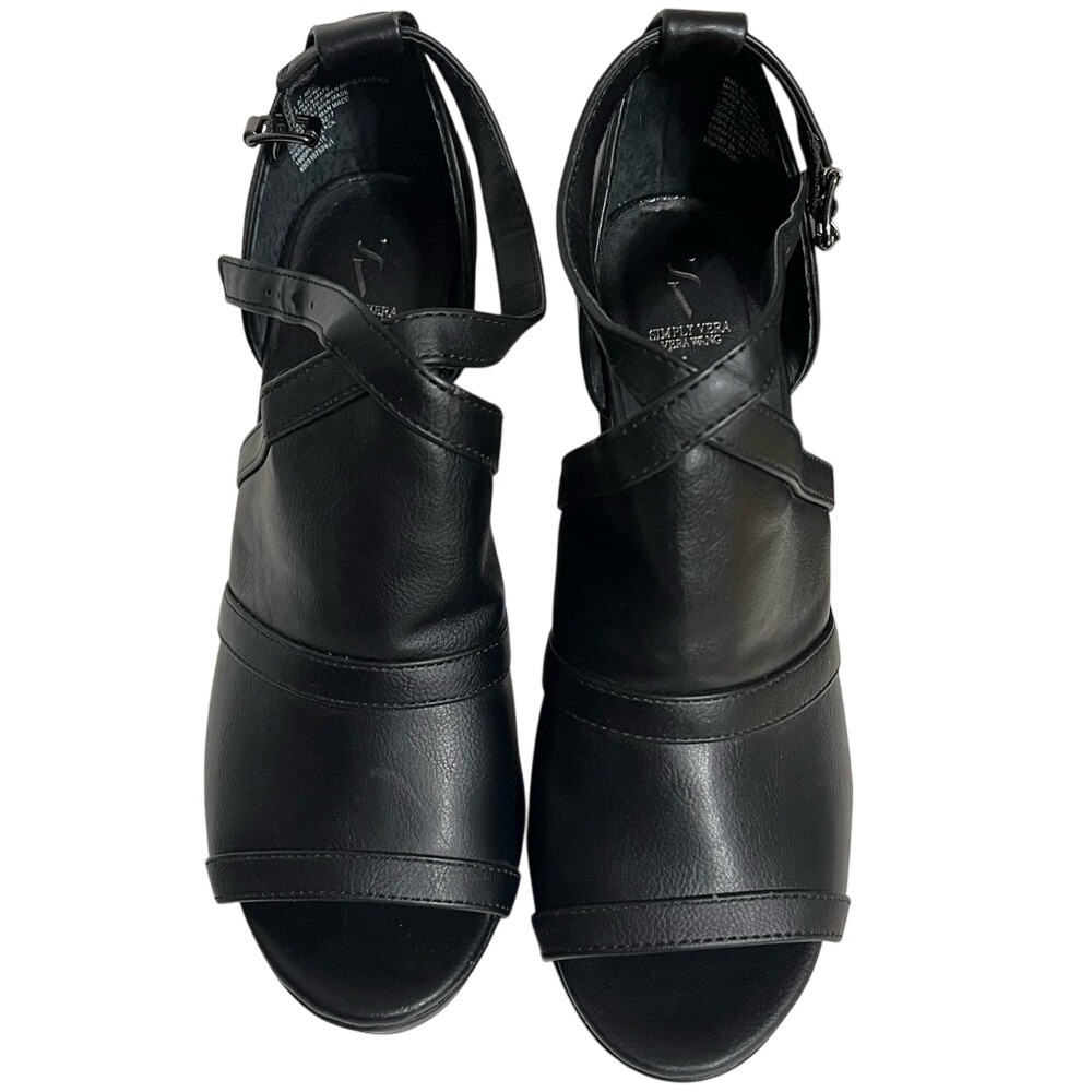 Simply Vera Vera Wang Parakeet Black Platform Block Heel Sandals Womens 8.5 M